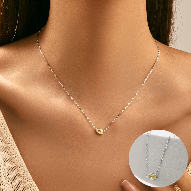 

100% 925 Sterling Silver Zircon Geometric Necklace for Women Girl Cube Sugar Fine Chain Design Jewelry Party Gift Dropshipping