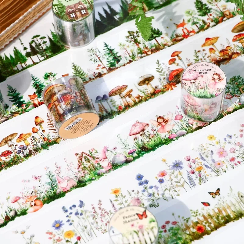 1Roll Garden Landscaping Tape Woods Handbook Fairytale Romantic PET Vintage Flower Mountain Plants Decoration Scrapbook 40mm*2m 3