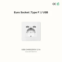 Avoir White Matte Wall Toggle Switch with European Standard Power Socket and Charging Port (Euro Socket USB)