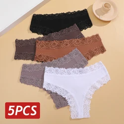 5 - Piece Set of Women's Lace Seamless Cotton Brazilian Panties - Soft, Breathable, and Sexy Plus Size Lingerie - M (Set 3)