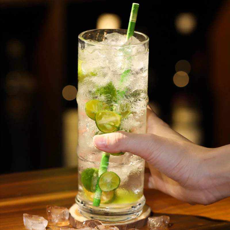 Bamboo Shaped Mixing Cup, Cocktail Glass, Cold, Long Drink Glass, Juice, Latte, Coffee, Water Colin, Iced Tea, Bar Wine Cup
