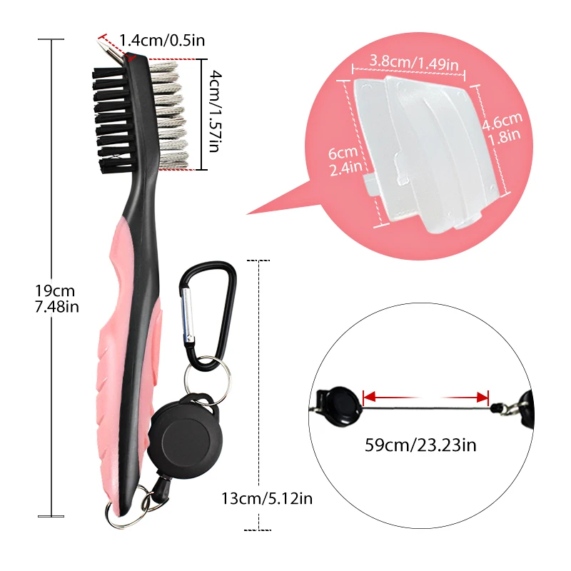 Deluxe Golf Club Cleaner Brush with Carabiner and Groove Sharpener - Premium Golf Sports Accessory