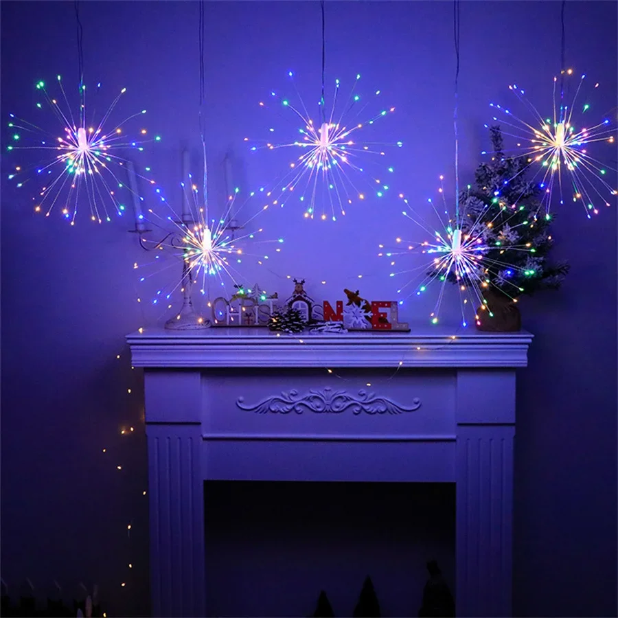 thumbnail image 1 of 1 unidad, paquete de 5/10, luces esféricas Starburst enchufables, impermeables, conectables, para fuegos artificiales, para exteriores, con alambre de cobre, luces navideñas de hadas, 1 of 5