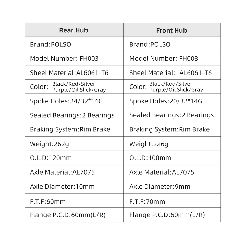POLSO FH003 固定ギア自転車ハブアルミ合金ピストフロントとリア自転車