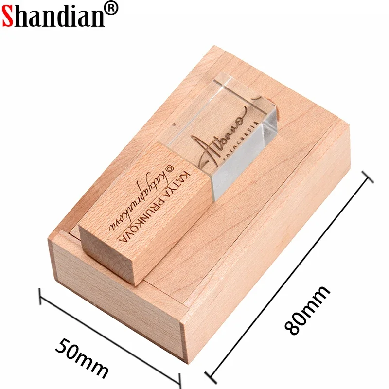 Shandian-flash Drive de Madeira de Cristal Memory Stick Usb 2.0 Pen Drive u Disk 8gb 16gb 32gb 64gb Presente de Casamento - Imagem 2