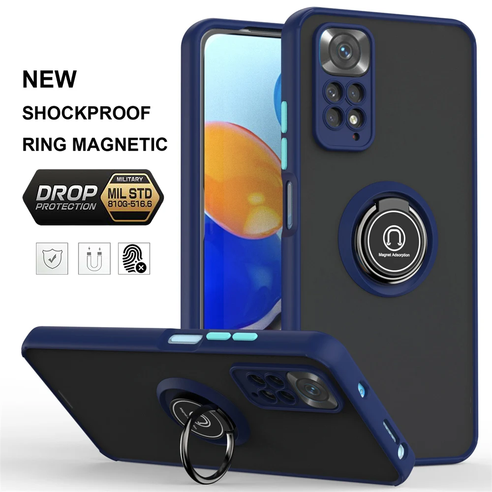 Matte Shockproof Camera Case with Car Magnetic Ring Stand and Cover