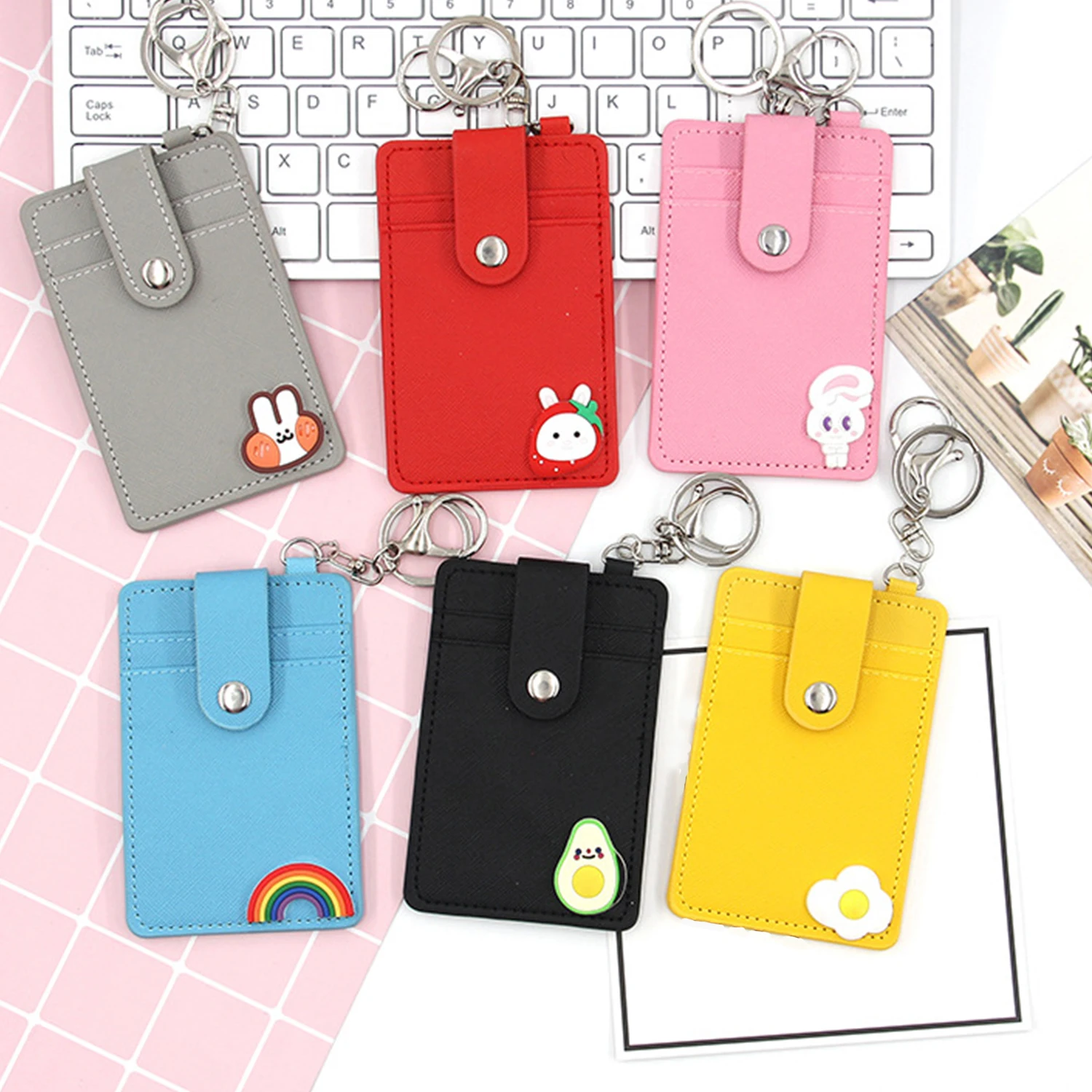 1Pc bank credit card holder bus ID cards holders women men fashion card bags keychain cute cartoon case key chain ring