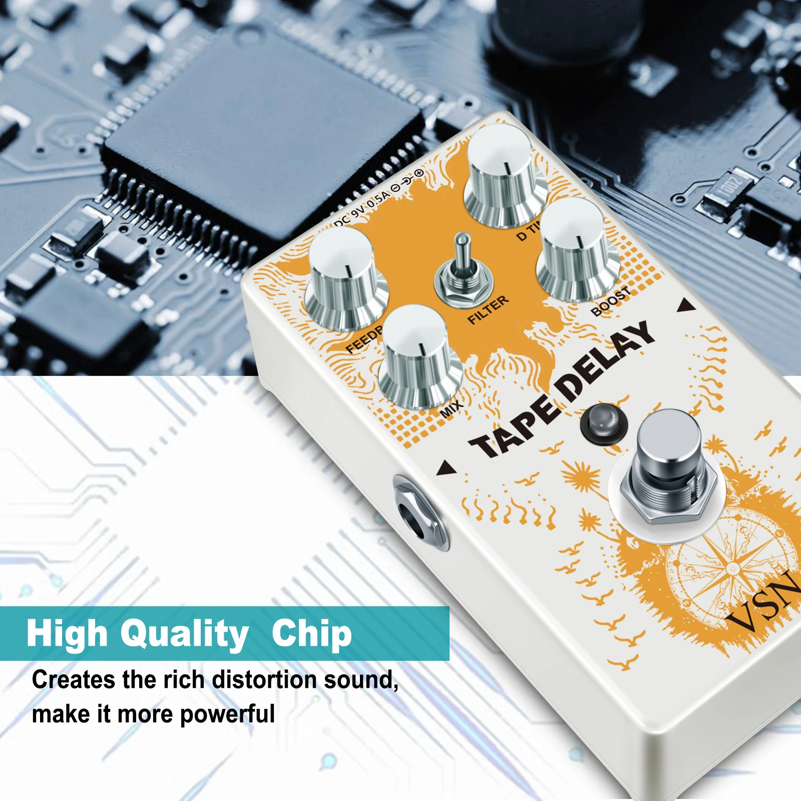 VSN Tape Delay Guitar Effect Pedal with Reverb Boost Effect
