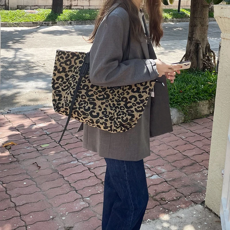 Shoulder Tote Bags For Women 2022 New Tote Brand Luxury Designer Large Shopper Shopping Fashion Leopard Print Travel Handbags