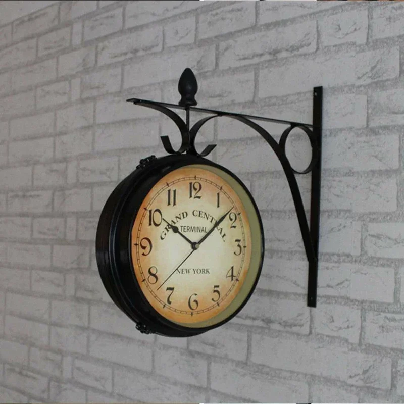 1 PCS Dual Face Paddington Wall Clock Black Outdoor Garden Decor Wall Clock Dia European Style Outside Bracket Retro Decoration 4