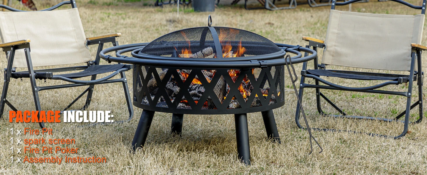 EcoNook 36 Inch Wood Burning Fire Pit with 2 Loops