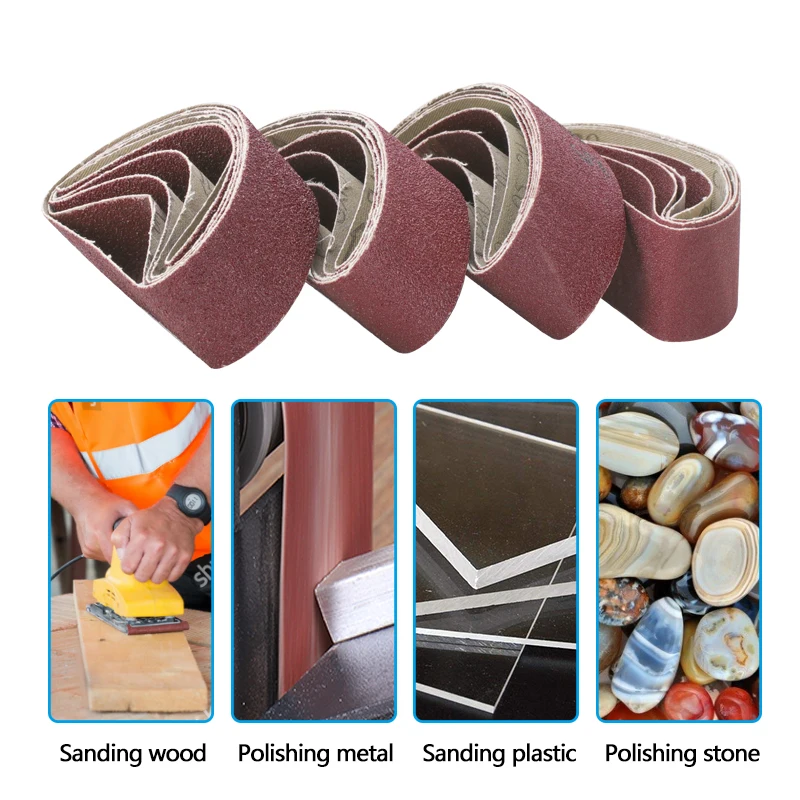 Premium Sanding Belt Set - 5-Pack, 65x410mm, Assorted Grits for Wood and Metal Polishing