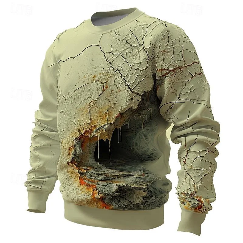 3D Printed Cave Hoodie For Men Fissure Graphic Pullover Casual Streetwear Round Neck Sweatshirt Hoodies Oversized Long Sleeves 4