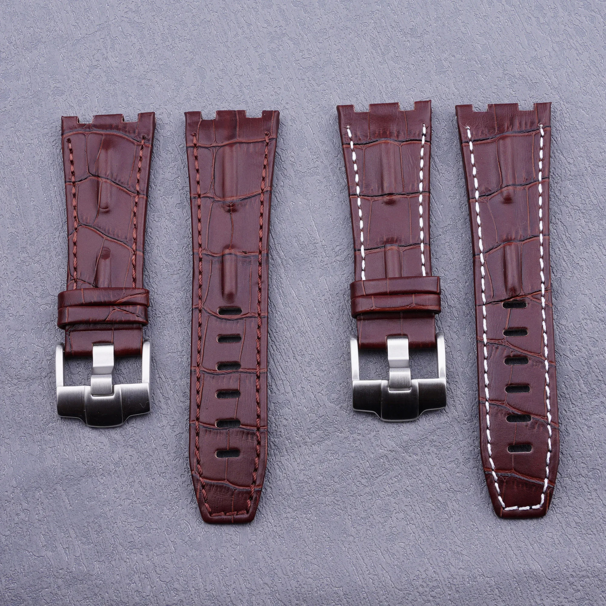 

Top 28mm Brown Real Leather Handmade Thick Wrist Watch Band Silver Buckle Strap Belt For ROYAL OAK OFFSHORE Audemars Piguet 42mm