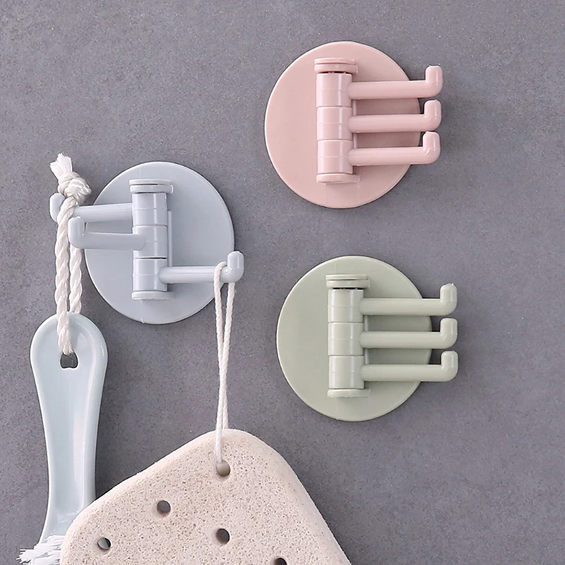 

Multifunctional Bathroom Hook Rotatable Seamless Adhesive Hanger Powerful 3 Branch Wall Stick Hooks Kitchen Storage