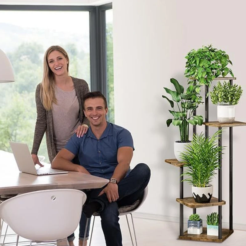 Plant Stand 5 Tier Indoor Metal Flower Shelf Multiple Plants Corner Tall Flower Holders for Patio , Black (5 Tier-Black)