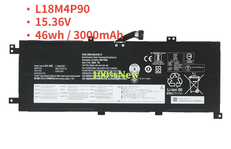 

46Wh L18C4P90 L18M4P90 SB10T83120 5B10W13934 Battery For Lenovo ThinkPad L13 Yoga 20R6S00800 Legion 7-16ACHg6