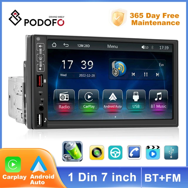 Podofo Double Din Car Stereo with Apple Carplay Android Auto, 7 Inch HD  Touch Screen Bluetooth Car Radio Receiver with Backup Camera, Voice  Control