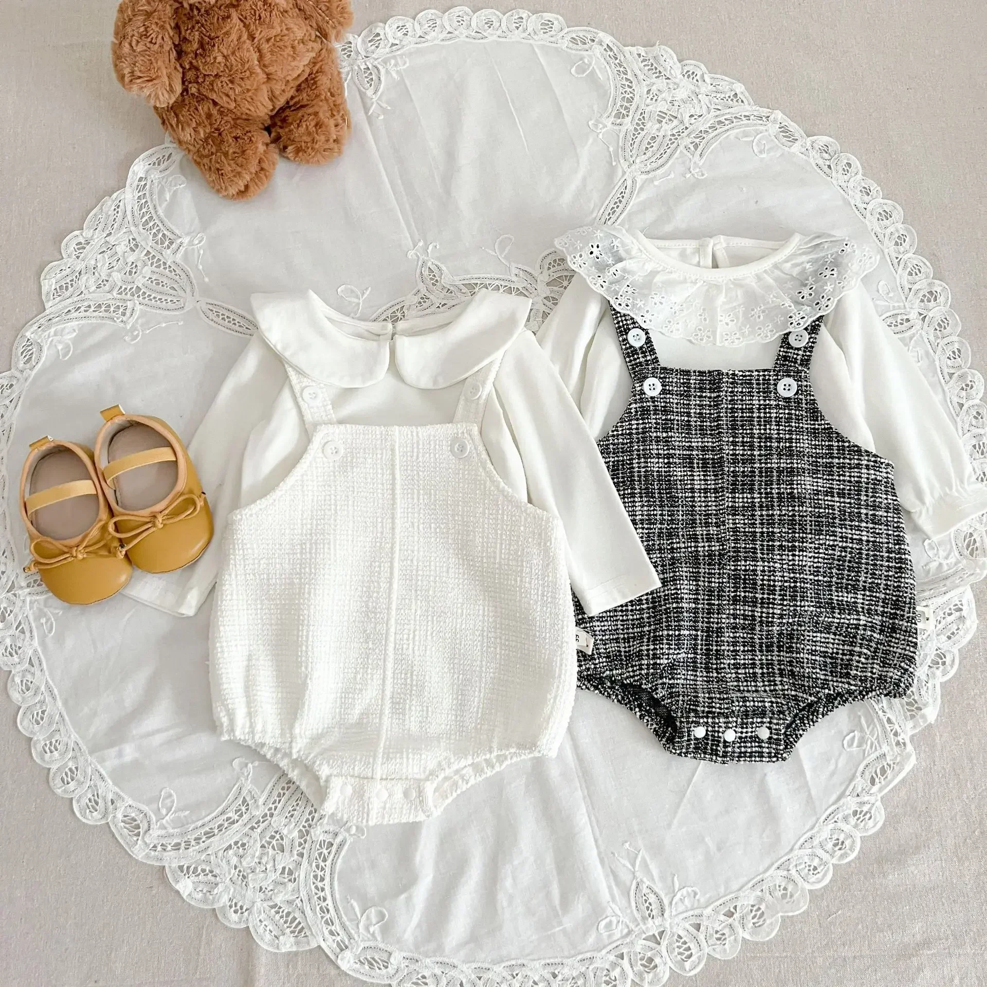 

2023 New Korean Autumn Jacquard Simple Bib Pants Ha Clothes Baby Girl Foreign Fashionsingle Piece Underwear