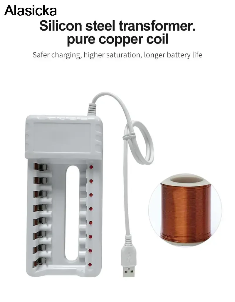 Caricabatteria intelligente 4 6 8 slot cavo ue per batterie ricaricabili AA/AAA Ni-Cd per fotocamera microfono telecomandata - immagine 3