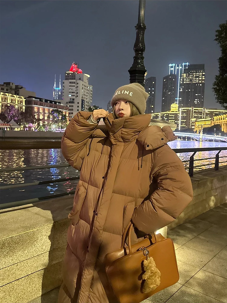 Winter Thick Long Hooded Down Jacket Women White Duck Down Knee Length Down Jackets Female Solid Warm Outdoor Parkas Outwears