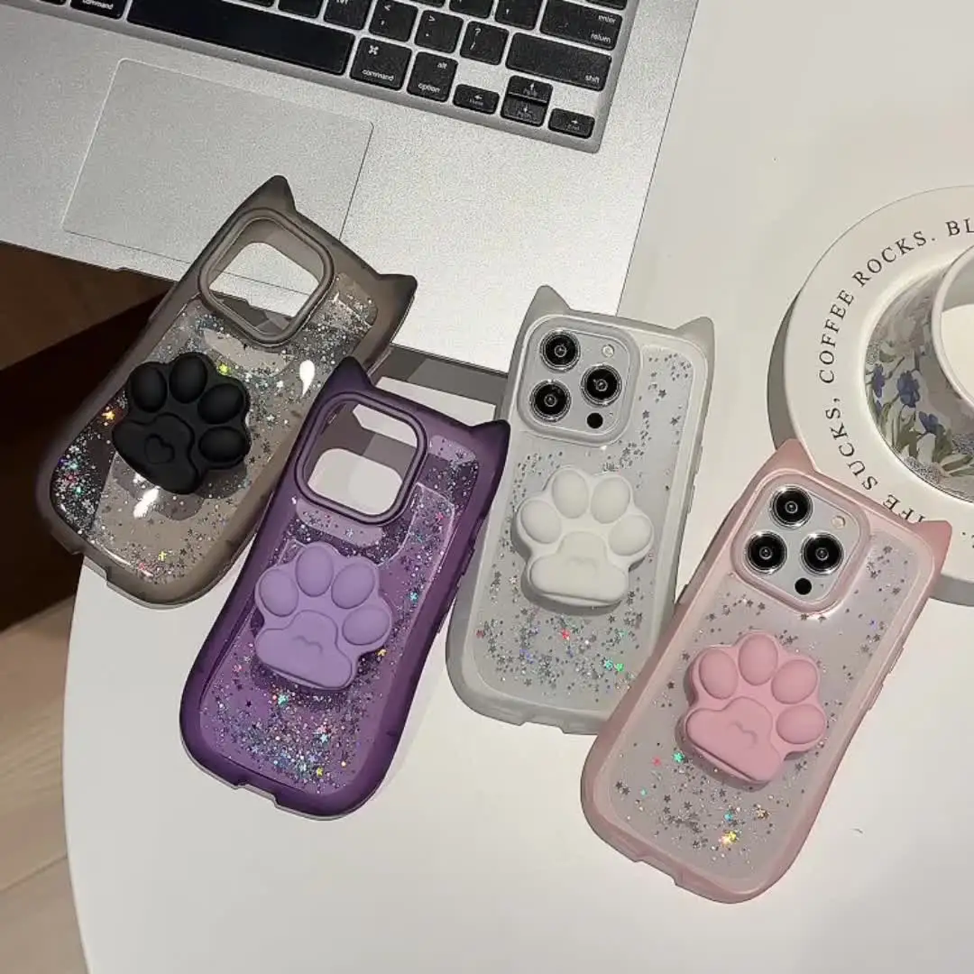 Милый чехол для телефона с 3D кошачьими лапами iPhone 12 13 11 Pro 14 15 Max Plus мягкий из ТПУ