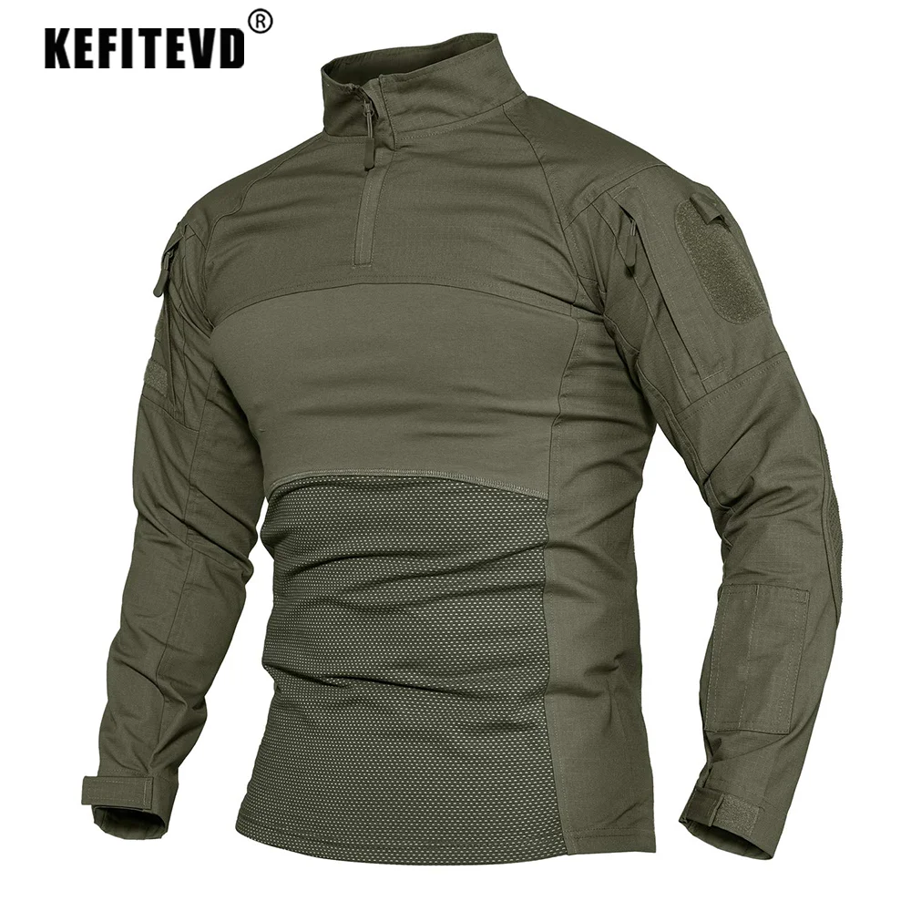 Men's Hunting 1/4 Zip Long Sleeve Combat Shirts Outdoor Climbing Hiking Camping Fishing Pullover Tops