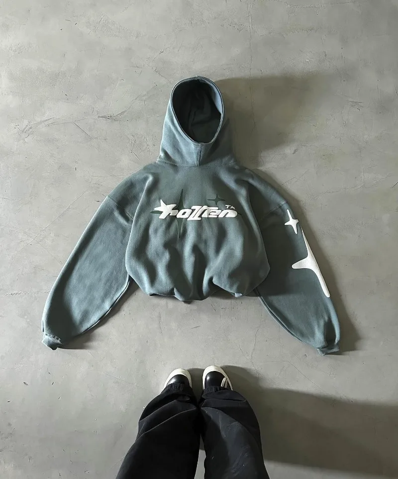 New American High Street Trend Retro Hoodie Letter Foam Hoodie for Men Y2k Goth Harajuku Couple Loose Casual Sweatshirt