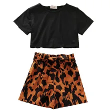 T shirt court + Short imprimé léopard pour filles, vêtements Sexy en coton pour enfants de 6 à 12 ans, nouvelle collection 