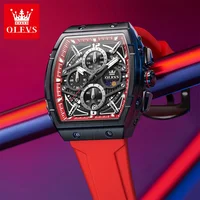 OLEVS 2975 Men Watch Quartz Watch Multifunctional Silicone Tape Sport Square Watch For Men Moon 30m Waterproof Luminous Box Gift