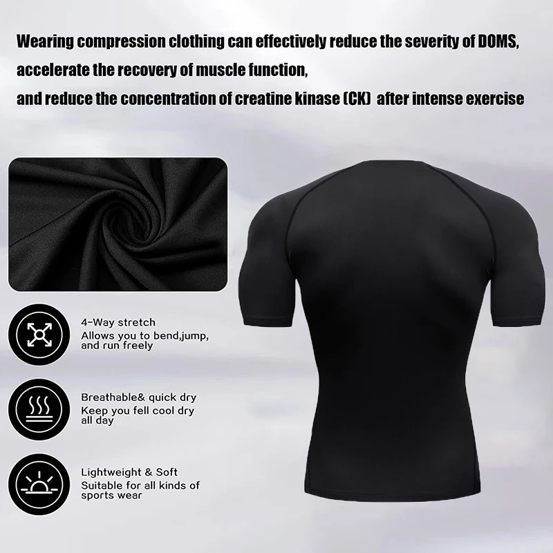 Men\'s Compression Short Sleeve T-shirt Tights Top Workout Fitness Running Basketball Yoga Sportswear Seamless Sports Clothes