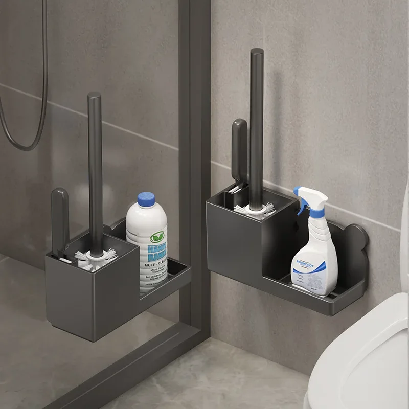 Bathroom Accessories Toilet Brush Set Adjustable Angle Long Handle with Wall Holder 360&deg; Scrubbing & Base for HomeUse