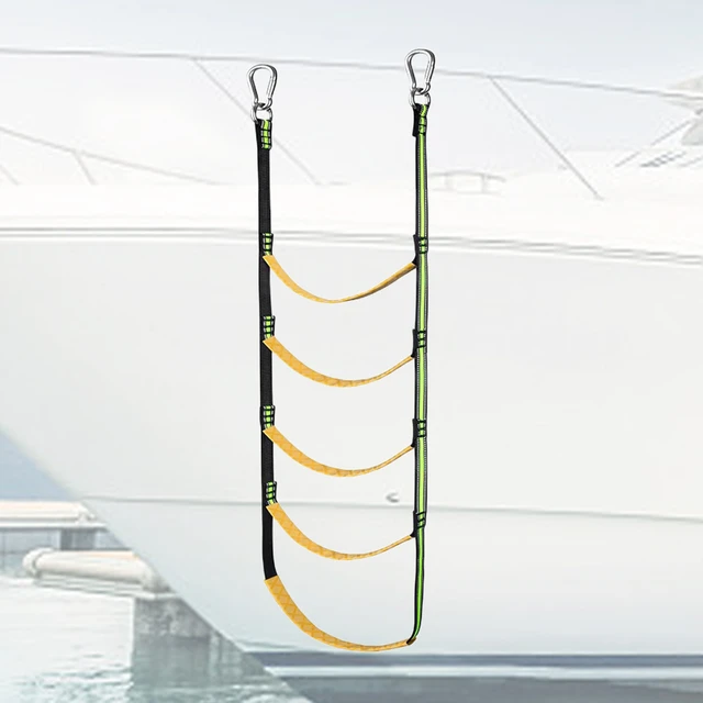 Boat Rope Ladder, Rubber Ladder Marine Rope Ladder 4 Steps Stainless Steel  Hooks UV Protection For Rubber Boats 