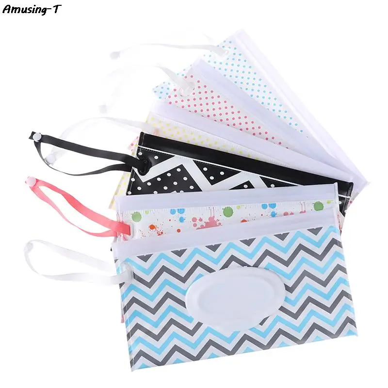 Eco-friendly Easy-carry Wet Wipes Bag Snap Strap Wipes Container Clamshell Cosmetic Pouch Clutch Cleaning Case