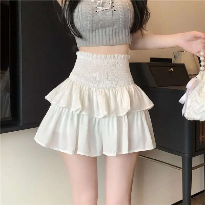 

2024 New White Fluffy Skirt for Women Fashionable High Waisted Cake Skirt for Women Waist Tied A-Line Pleated Short Skirts