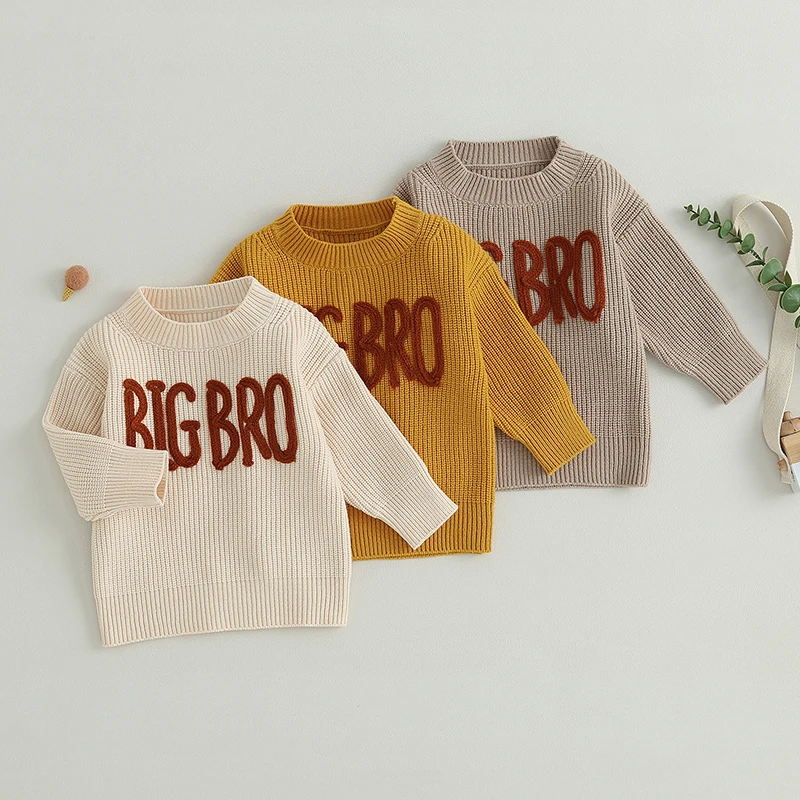 

Suefunskry Newest Newborn Baby Boys Autumn Winter Sweater Long Sleeve Letter Embroidery Loose Pullover Knitwear Casual Tops 0-6Y