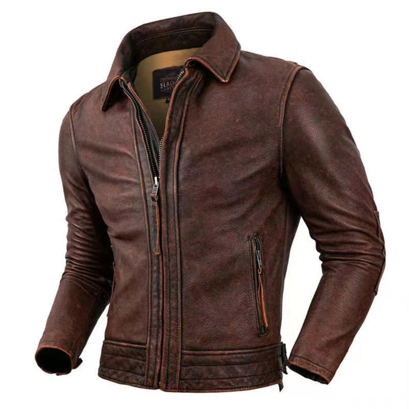 NewBomberJacket100TopLayerCowhideHighQualityRetroRedBrown