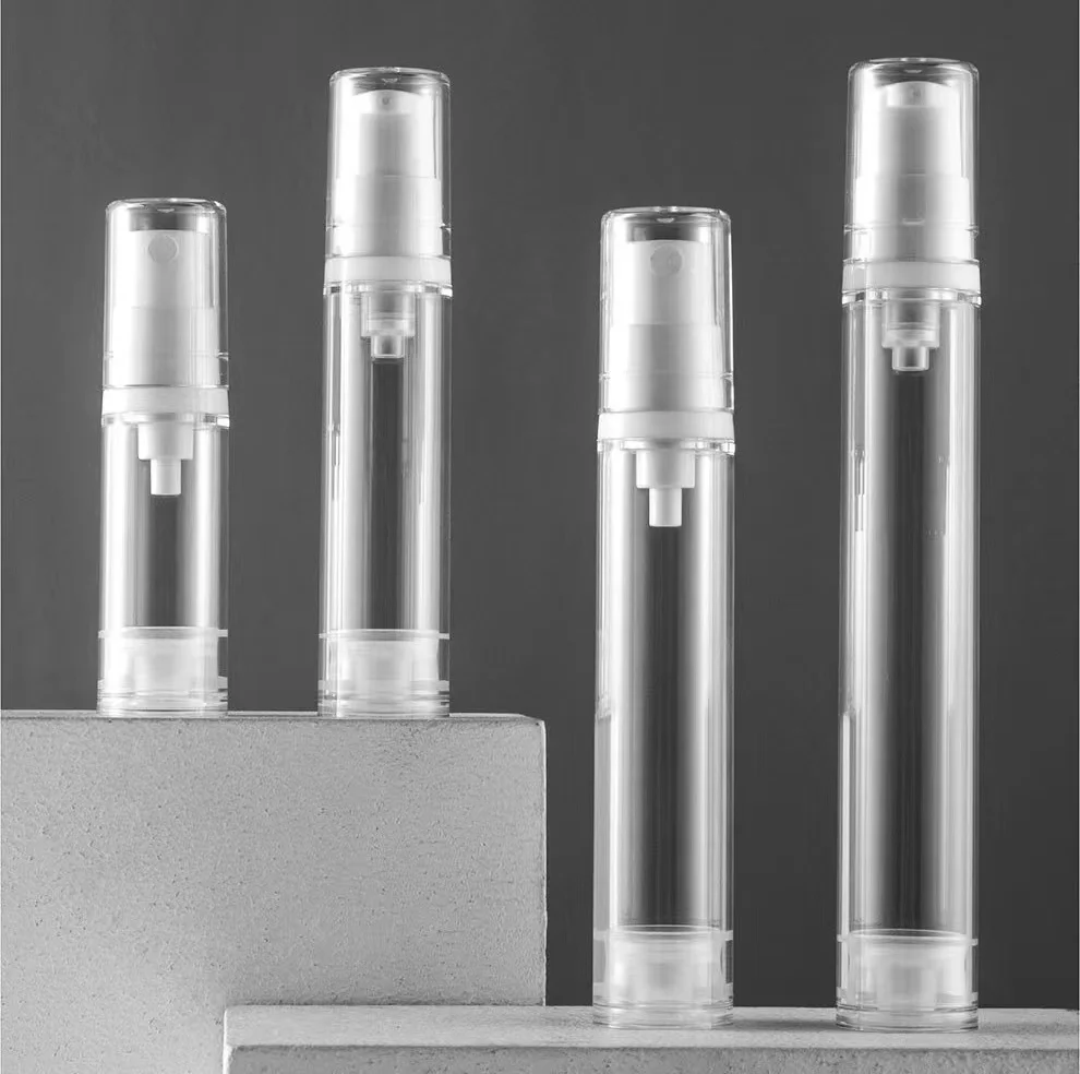 5 pièces de flacons de lotion en plastique vides de 5/10/15 ml, avec pompe sans air, conteneurs à pression pour cosmétiques, soins de la peau, vaporisateur de voyage. 1