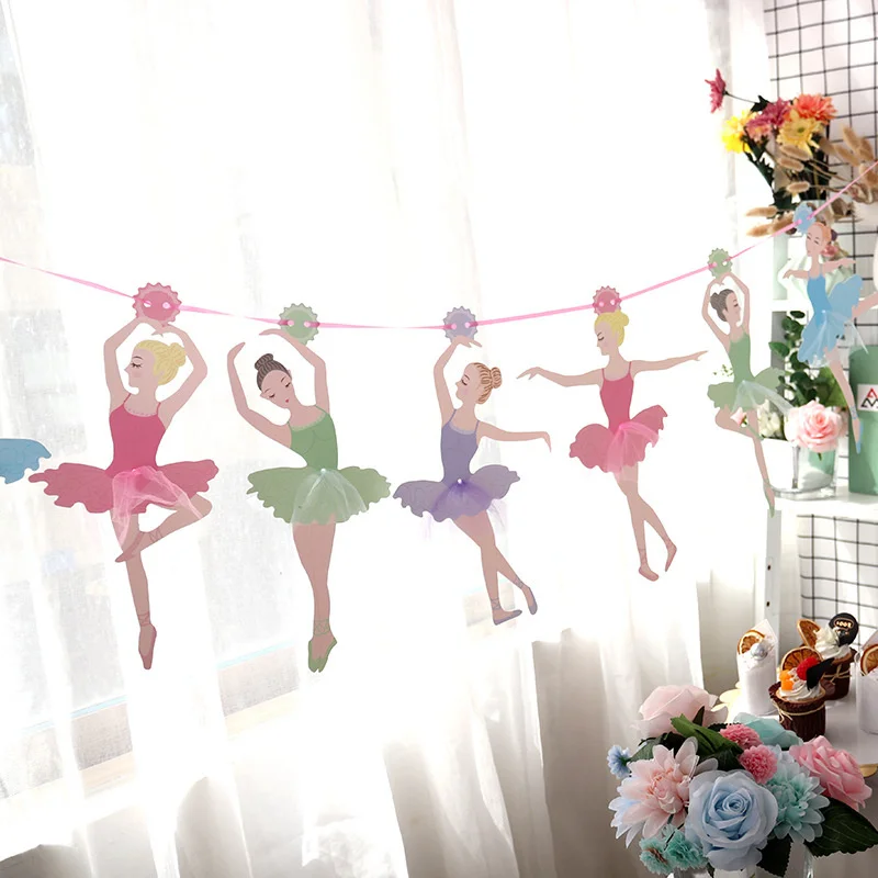 Birthday background hanging flag ballet girl bunting scene background wall decoration pull flower birthday decoration bunting
