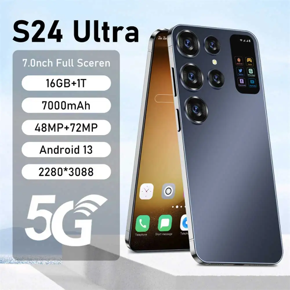 

2024 Original S24 Ultra Smartphone 16GB+1TB Cell Phone Dual Sim Celulares Android Mobile Phones Face Unlock 7000mAh Cellphone