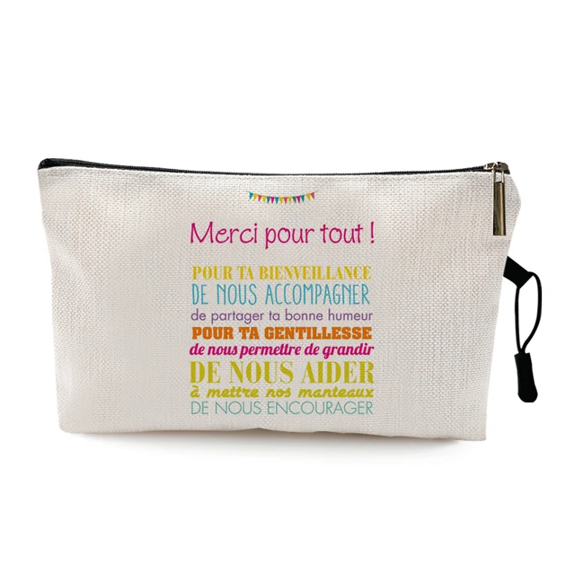 Teacher's Day Graduation Gift Cosmetic Bag Super Atsem Merci Maitresse Print Women Neceser Makeup Bag Pouch Travel Organizer Pattern 10
