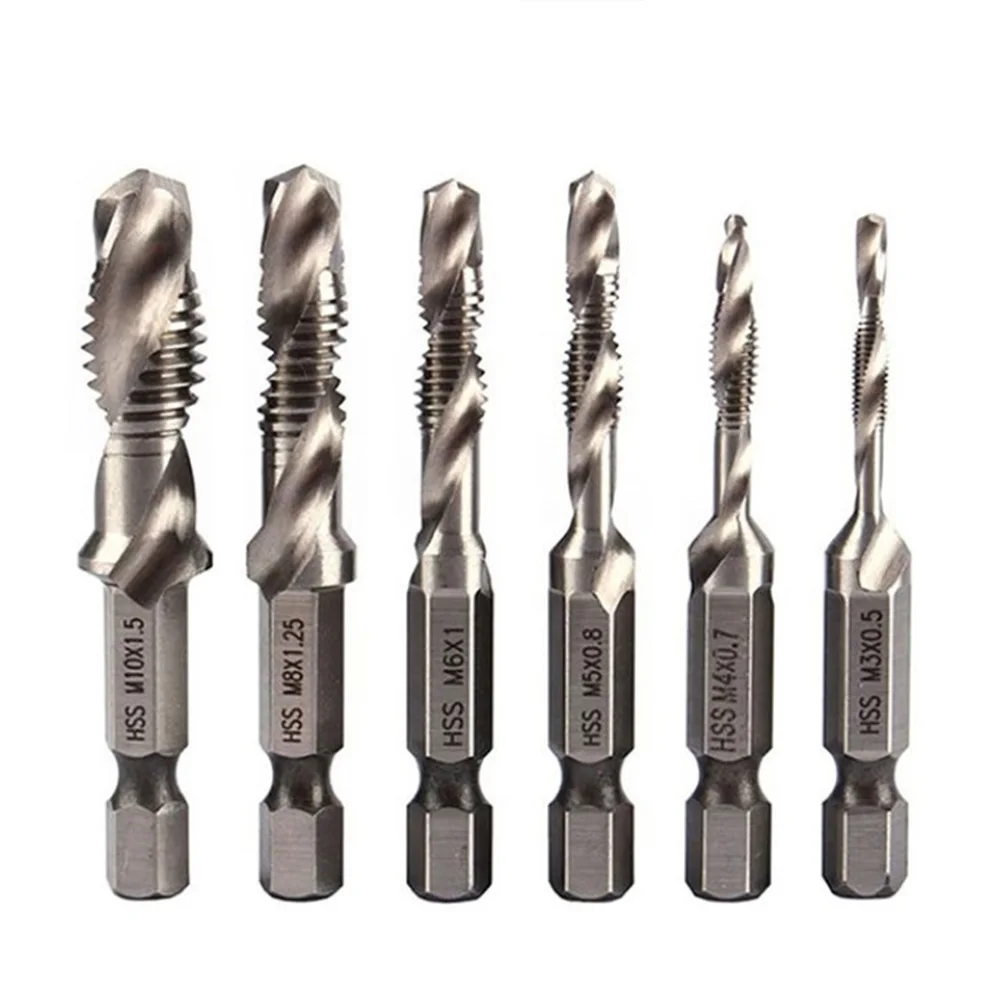 

1pc Titanium Coated HSS Tap Drill Bits Set Hex Shank Screw Thread Bit Screw Machine Compound Tap M3 M4 M5 M6 M8 M10 Hand Tool