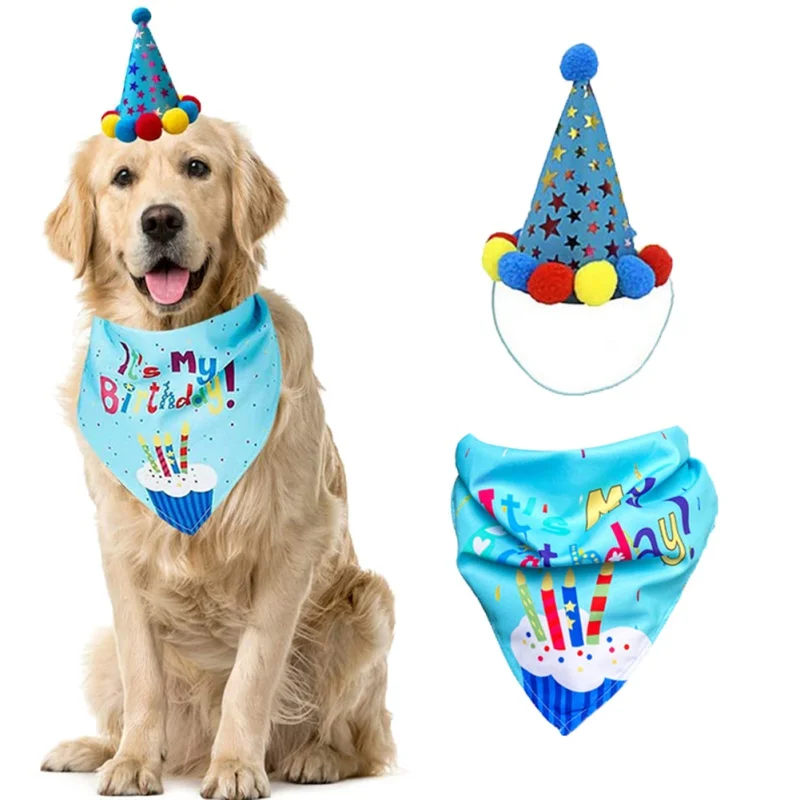 Pets Dog Happy Birthday Decoration Dog Costume Hats Bowknot Bandana Neckerchief Bibs Banners Party Cat Dog Pets Accessories 2