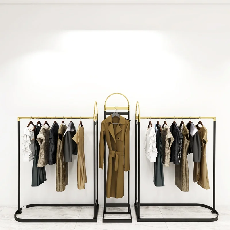 

custom，Black Retail Shop Fittings And Store Furniture Clothes Boutique Gold Metal Clothing Display Rack