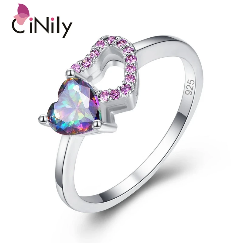 Cinily Gmstone Guava Red Rainbow Topaz Anello In Argento Design Gioielli Donna Fedi Nuziali