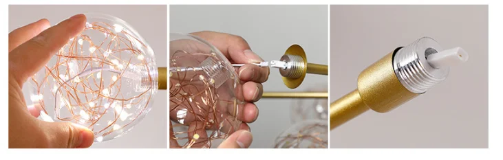 Description Picture 3 of itemModen Nordic Creative Star Chandelier Iron Glass ball Pendant Lamp Restaurant Bedroom Living room Indoor Decor Hotel Lighting