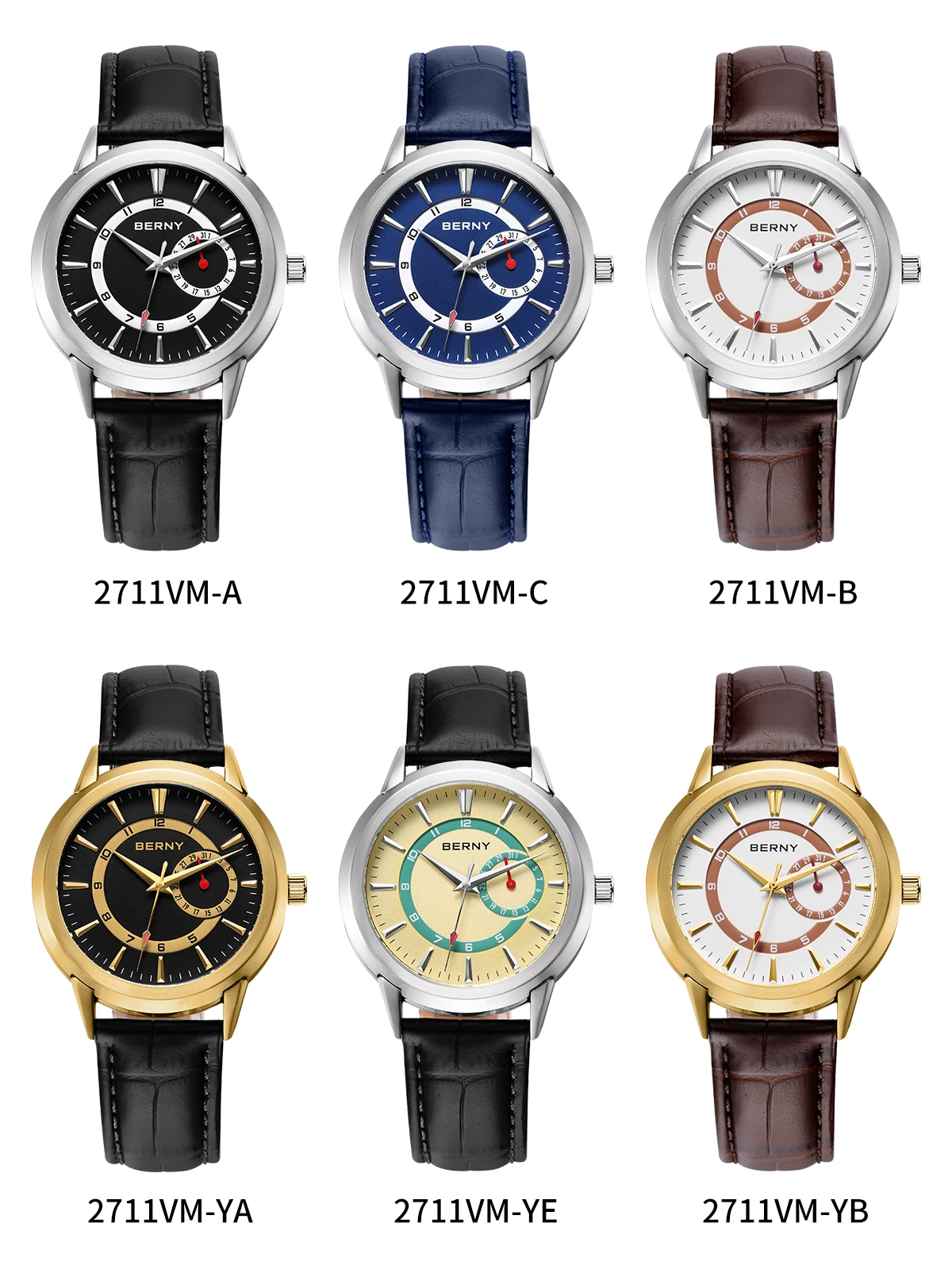 BERNY Herren-Quarzuhr, modisch, luxuriös, elegant, Datums- und Kalenderuhr, für Business, leicht ablesbare Armbanduhren aus Edelstahl – Detail 3