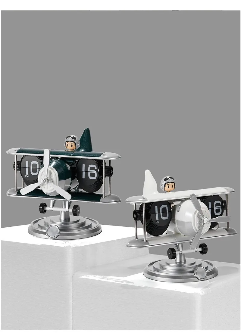 Plastic Case Creative Table Clocks Vintage Aircraft Moulding Desk Clock Auto Page-Turning