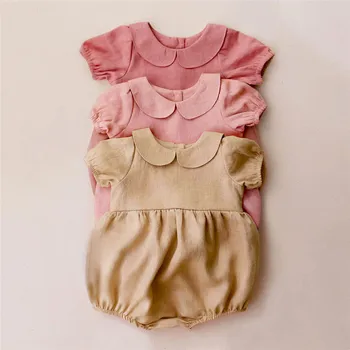 Summer Baby Girl Jumpsuits Cotton Solid Color Short Sleeve Bodysuit Newborn Infant Costume