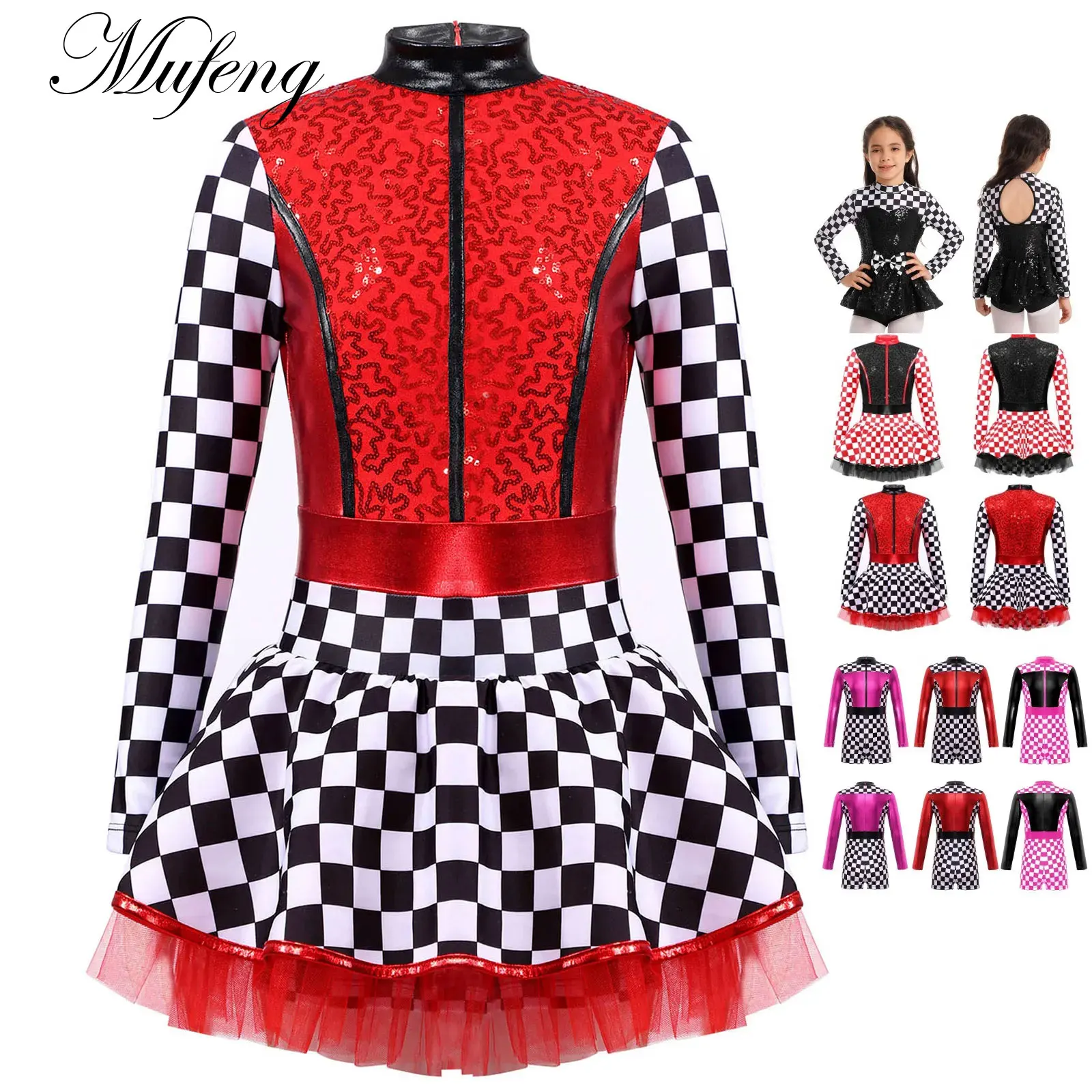 Kids Girls Race Car Driver Costume Halloween Queen Racer Checkerboard Performance Tutu Dress Themed Party Pole Play Dress Up cosplay costume kids girls dress halloween dress outfit